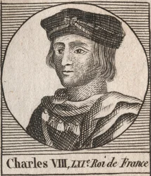 Portræt af Charles VIII (1470-1498) Fransk konge af Valois-dynastiet - Charles VIII (1470-98) Konge af Frankrig - gravering fra "Instruction sur l