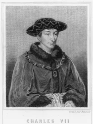 Portræt af Charles VII (1403 - 1461), konge af Frankrig - i "Histoire des Français"" af Lavallée, stik, sd.