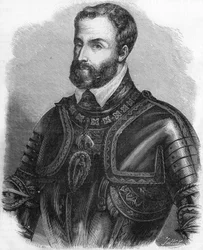 Portræt af Karl V (1500-1558), kejser af det hellige germanske rige fra 1519 til 1556. Stik af det 19. århundrede.