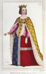 Portræt af Charlotte de Savoy 1445 -1483 Dronning af Frankrig fra 1461 til 1483 Brud til Louis XI (Le Prudent) i 1451 gravering af 1830