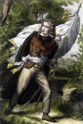 Portræt af kokken Chouan Jacques Cathelineau (1759-1793) Bærer banneret med blomster af liljer