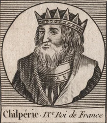 Portræt af Chilperic I (539 - 584), konge af Neustrien - Chilperic I, Merovingerkonge af Frankrig - gravering fra "Instruction sur l
