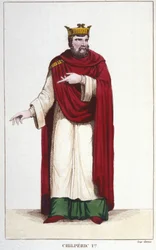 Portræt af Chilperic I (539 - 584), konge af Neustrien, gravering 1830