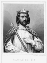 Portræt af Clotaire (Clothaire) III (652 - 673), konge af Neustrien og Bourgogne - i "Histoire des Français"" af Lavallée, stik, sd.