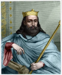 Portræt af Clotaire (Clothaire) I (497 - 561), konge af Neustrien og konge af frankerne - i "Histoire des Francais"" af Lavallee, stik, sd.