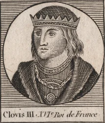 Portræt af Clovis III, frankernes konge fra 691 til 695 - CLOVIS III Merovingerkonge af Neustrien og Austrasia - gravering fra "Instruction sur l