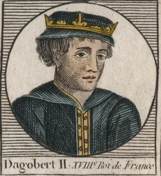 Portræt af Dagobert II, frankernes konge fra 711 til 716 - Dagobert II (676-679), konge af Austrasia - gravering fra "Instruction sur l