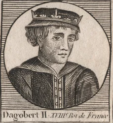 Portræt af Dagobert II, konge af francerne af 711a 716 - Dagobert II (676-679), konge af Austrasia - gravering fra "Instruction sur l
