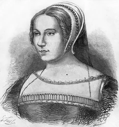 Portræt af Diane de Poitiers (1499-1566), favorit af Henrik II, gravering fra det 19. århundrede.