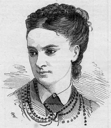 Portræt af Dinah Felix (Dinah-Felix), fransk komiker, medlem af Comedie Francaise fra 1862 til 1882. Indgravering i "" Le Monde Illustré"" nr. 1168 af 16. august