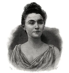 Portræt af Emma Laure Esther Guilbert, dit Yvette Guilbert (1865-1944) Fransk sangerinde ved kaffekoncerten - Indgravering af 1892