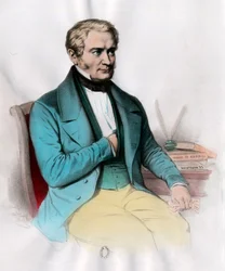 Portræt af Etienne Cabet (1788 - 1856) fransk socialistisk teoretiker. Indgravering af det 19. århundrede. Privat samling.