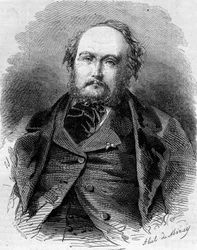 Portræt af Eugene Guinot (1812-1861), fransk journalist, romanforfatter og dramatiker. Også kendt som Pierre Durand og Paul Vermond. Indgravering i "" Le Monde Illustré"" n¡202 af 23. februar 1861.