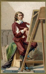 Portræt af Eustache Le Sueur (1617 - 1655), fransk maler, designer og dekoratør. Kromolitografi af det 19. århundrede.