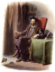 Portræt af François Rabelais siddende (1483-1553) - i "" Le Plutarque francais"", red. Mennechet