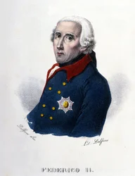 Portræt af Frederik II af Preussen (1712-1786) kendt som Frederik den Store. Indgravering af det 19. århundrede. .