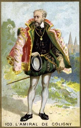 Portræt af Gaspard de Châtillon, Sire de Coligny (1519 - 1572), admiral af Frankrig. Kromolitografi af det 19. århundrede.