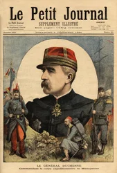 Portræt af general Jacques Charles Duchesne (1837-1918), chef for de væbnede styrker sendt til Madagaskar i 1894, tog han Tananarive. Indgravering i "" Le petit journal"" 3/12/1894. Selvas samling.