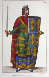 Portræt af Geoffroy V sagde Le Bel eller Plantagenêt greve af Anjou (1113-1151). Stik fra 1830