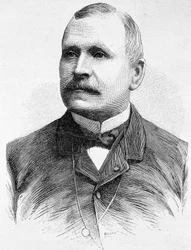 Portræt af Georges Boulanger (1837 - 1891). Indgravering af slutningen af det 19. århundrede i "Histoire de France"" af H. Martin.