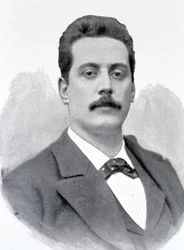 Portræt af Giacomo Puccini, italiensk komponist (1858-1924), gravering 1800-tallet.