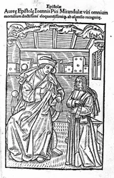Portræt af Giovanni Pico della Mirandola (Jean Pic de la Mirandole). Titelside på "" Epistole auree ""