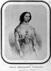 Portræt af Giulia Beltramini Marcora i "La traviata"" af Giuseppe Verdi. Litografi fra slutningen af 1800-tallet.