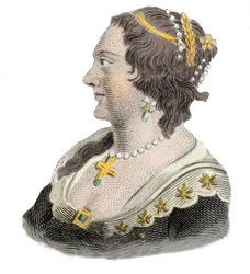 Portræt af Henriette Marie af Frankrig (1609-1669), Queen Consort of England. Indgravering af det 19. århundrede