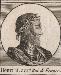 Portræt af Henrik II (1519-1559) Konge af Frankrig - Henrik II (1519-59), konge af Frankrig - gravering fra "Instruction sur l