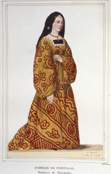 Portræt af Isabella af Portugal (1397-1472) hertuginde af Bourgogne, hustru til Filip den Gode. Stik af 1830