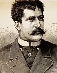Portræt af den italienske lyriske sanger Mattia Battistini (1857-1928). Indgravering af det 19. århundrede.