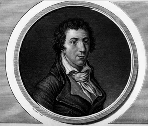 Portræt af Jacques Pierre Brissot dit Brissot de Warville (1754-1793), deputeret for Nationalkonventet. Indgravering i "" Komplet samling af historiske malerier fra den franske revolution, i tre bind.""" 1804.