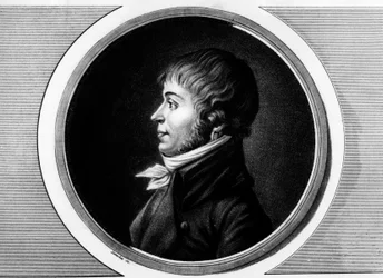 Portræt af Jean Antoine Joseph Debry eller De Bry (1760-1834), stedfortræder for Aisne ved National Convention. Indgravering i "" Komplet samling af historiske malerier fra den franske revolution, i tre bind.""" 1804.