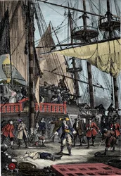 Portræt af Jean Bart (1650 - 1702), fransk kaper dræber den hollandske kaptajn på Neptun med sin hånd.