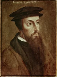 Portræt af Jean Calvin (Jean Cauvin) fransk reformator og forfatter (1509-1564) Anonymt maleri. 1550. Rotterdam. Musee Boymans Van Beuningen - Portræt af John Calvin (Jean Cauvin), fransk forfatter, teolog og præst under den protestantiske reformation (1