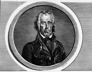 Portræt af Jean Nicolas Houchard (1738-1793), general francais. Indgravering i "" Komplet samling af historiske malerier fra den franske revolution, i tre bind.""" 1804.