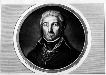 Portræt af Jean Victor (Jean-Victor) Moreau (1763-1813) general fra Armee du Rhine. Indgravering i "" Komplet samling af historiske malerier fra den franske revolution, i tre bind.""" 1804.