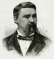 Portræt af Jerome J.Collins, meteorolog fra La Jeannette-besætningen, til missionen mod nord. Indgravering til illustration af "Jeannettens rejse"" i 1879-1881, dagbog for kaptajn G.W. De Long. Udgivet i Le Tour du monde, nouveau journal des voya