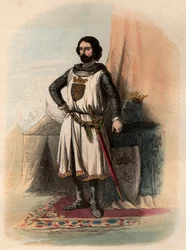 Portræt af Johannes (Johann) I af Brabant, kendt som den sejrende (1253-1294), var hertug af Brabant fra 1267-1294 og hertug af Limburg fra 1288-1294. Indgravering fra 1868 i "Histoire de Belgique fra primitiv tid til slutningen af Leopold I
