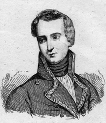 Portræt af Jose Rebolledo de Palafox (Palafox og MelCII) (1776-1847), en spansk soldat, der kæmpede under belejringen af ​​Zaragoza (Zaragoza) i 1808. Indgravering af det 19. århundrede.