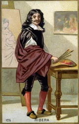 Portræt af Jose de Ribera dit il Spagnoletto "" den spanske"" (1591-1652), spansk maler og gravør - Kromolitografi fra det 19. århundrede