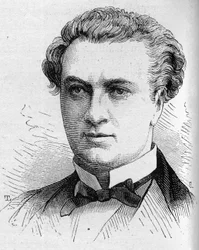 Portræt af Jules Laroche, fransk komiker, medlem af Comedie Francaise fra 1870 til 1893. Indgravering i "" Le Monde Illustré"" n¡1168 af 16. august 1879.