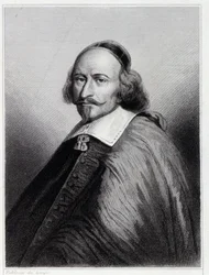 Portræt af Jules Mazarin (Giulio Raimondo Mazzarino eller Mazarino) (1602-1661), fransk kardinal og politiker - i "Franskernes historie"" af Lavallée, stik, sd.