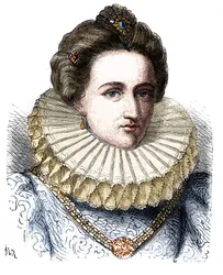 Portræt af Leonora Dori (eller Dosi) kaldet Galigai, marechale of Anchor (1568-1617). Hun bærer et jordbærkrave - i "" Histoire de France populaire"" af Henri Martin