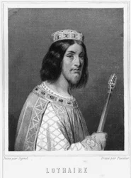 Portræt af Lothaire (941 - 986), frankernes konge - i "Histoire des Français"" af Lavallée, stik, nd.