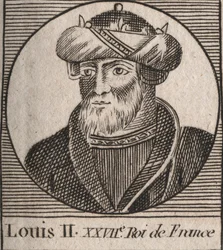 Portræt af Ludvig II Begue eller Svømmen (846 - 879), Konge af Francs - Ludvig II Stammeren 848 til 879 - gravering fra "Instruction sur l