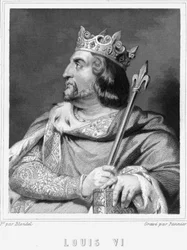 Portræt af Louis VI le Gros (1081 - 1137), konge af Frankrig - i "Histoire des Français"" af Lavallée, stik, sd.