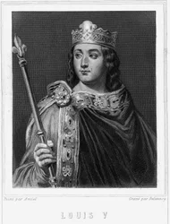 Portræt af Louis V le Fainéant (967 - 987), konge af Frankrig - i "Histoire des Français"" af Lavallée, gravering, sd.