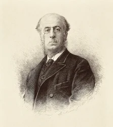 Portræt af Manuel SILVELA Y LA VIELLEUZE (1830-1892), spansk politiker. Madrid. Nationalbibliotekets gravering.