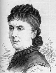 Portræt af Maria Favart (Pierrette Ignace Pingaud, dit) (1833-1908), fransk komiker, medlem af Comedie Francaise. Indgravering i "" Le Monde Illustré"" n¡1168 af 16. august 1879.